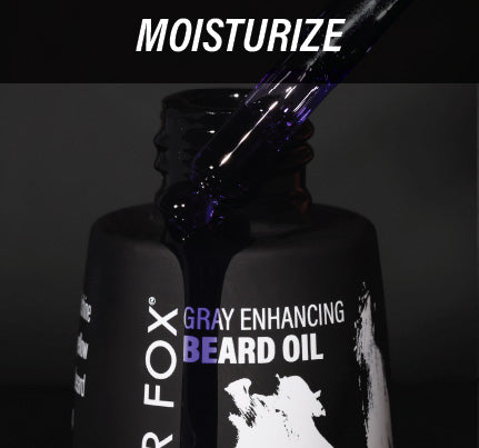 Silver Fox Beard Oil with text "Moisturize" above