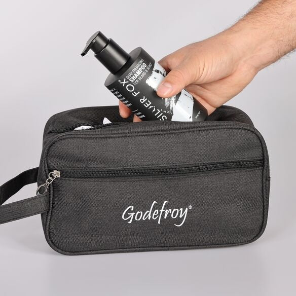 toiletry godefroy bag with silver fox products