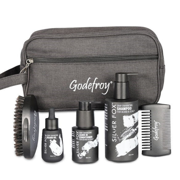 Complete silver fox set with bag and brush.