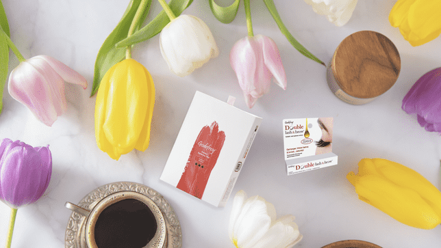 eyebrow tint and growth serum with spring flowers