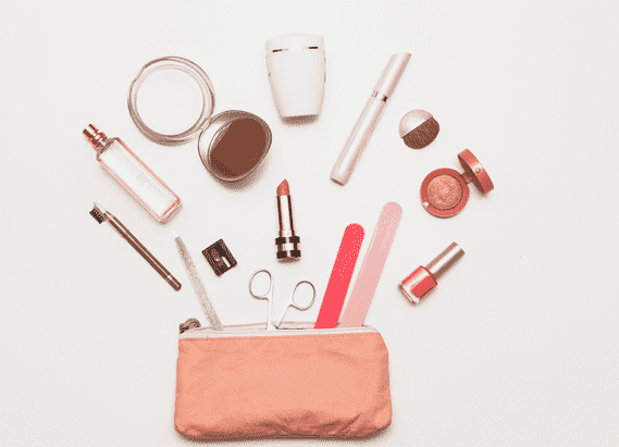 makeup bag with products