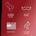 Load image into Gallery viewer, Barbers Choice product features on a red background with icons and text.