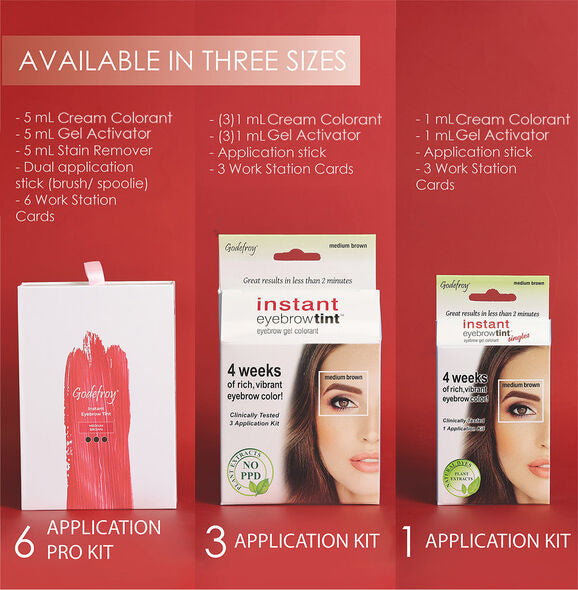 Different sizes of the instant eyebrow tints