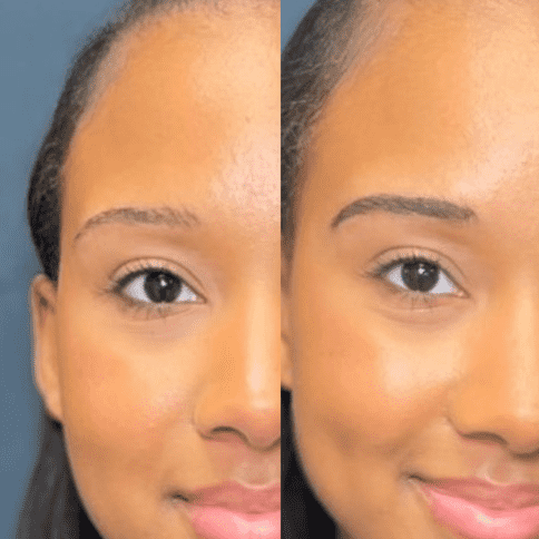 Before and after of instant eyebrow tint.