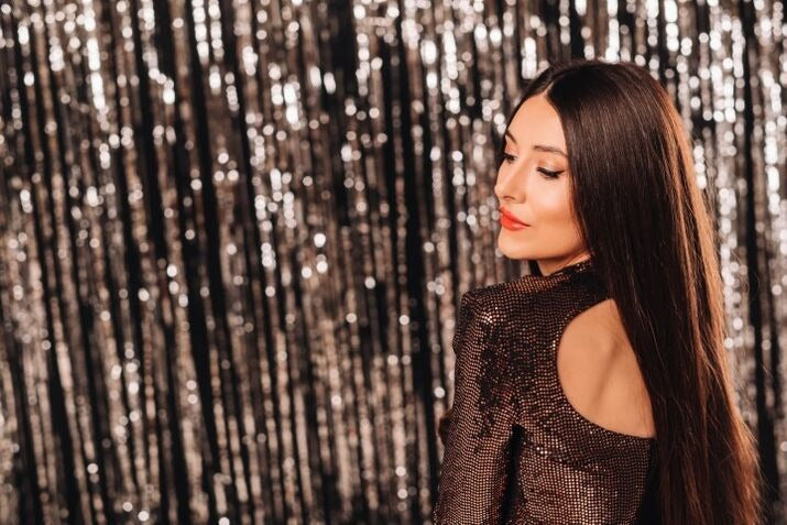 woman in sequined dress