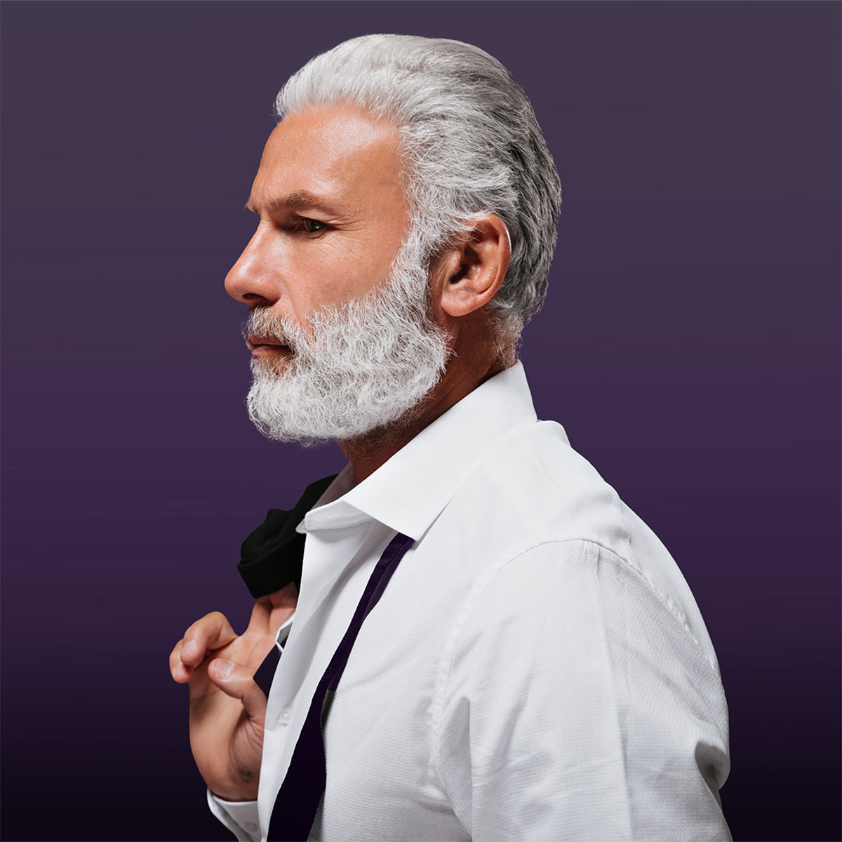 Classy older man with silver hair and beard