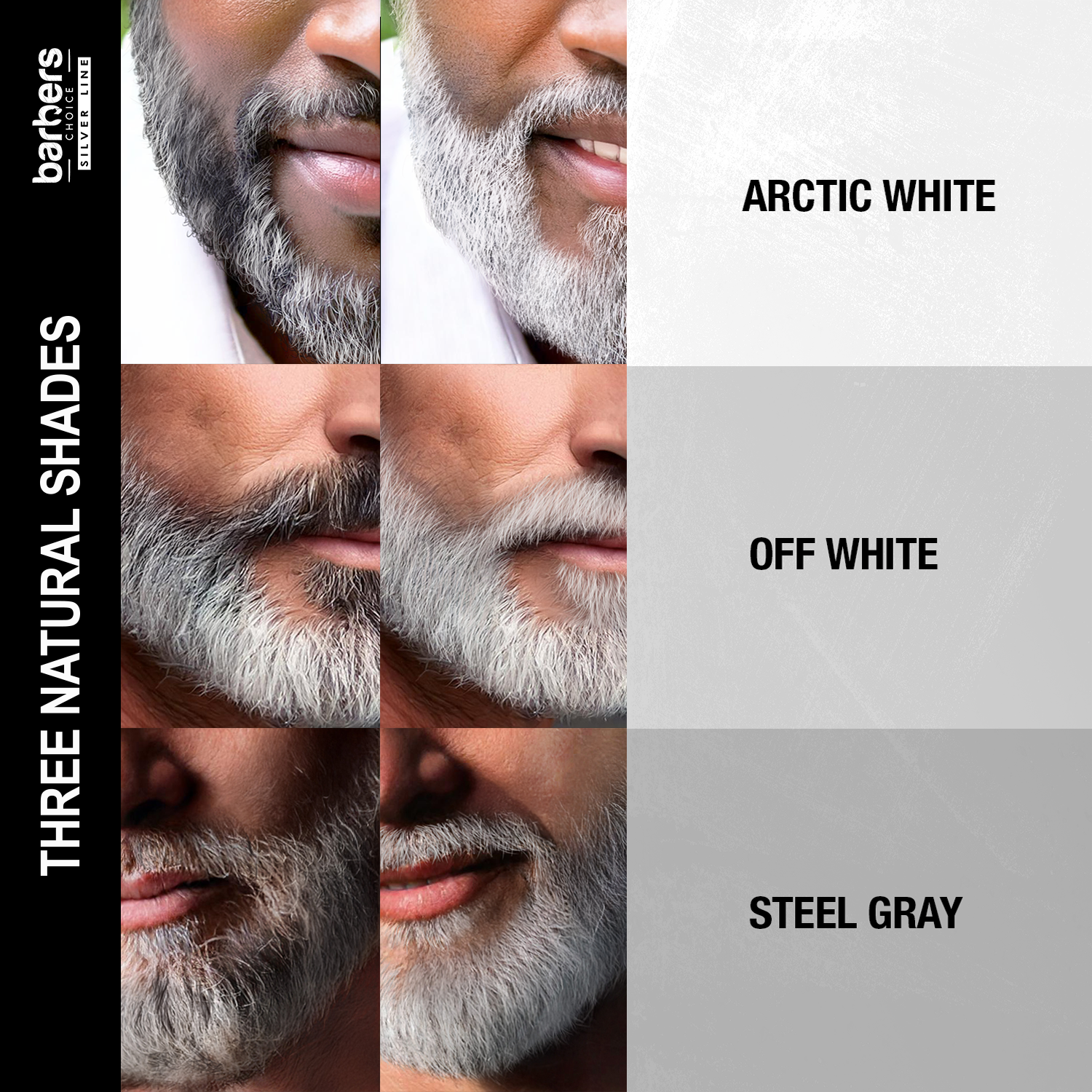 three shades for silver line brush on beard colorant
