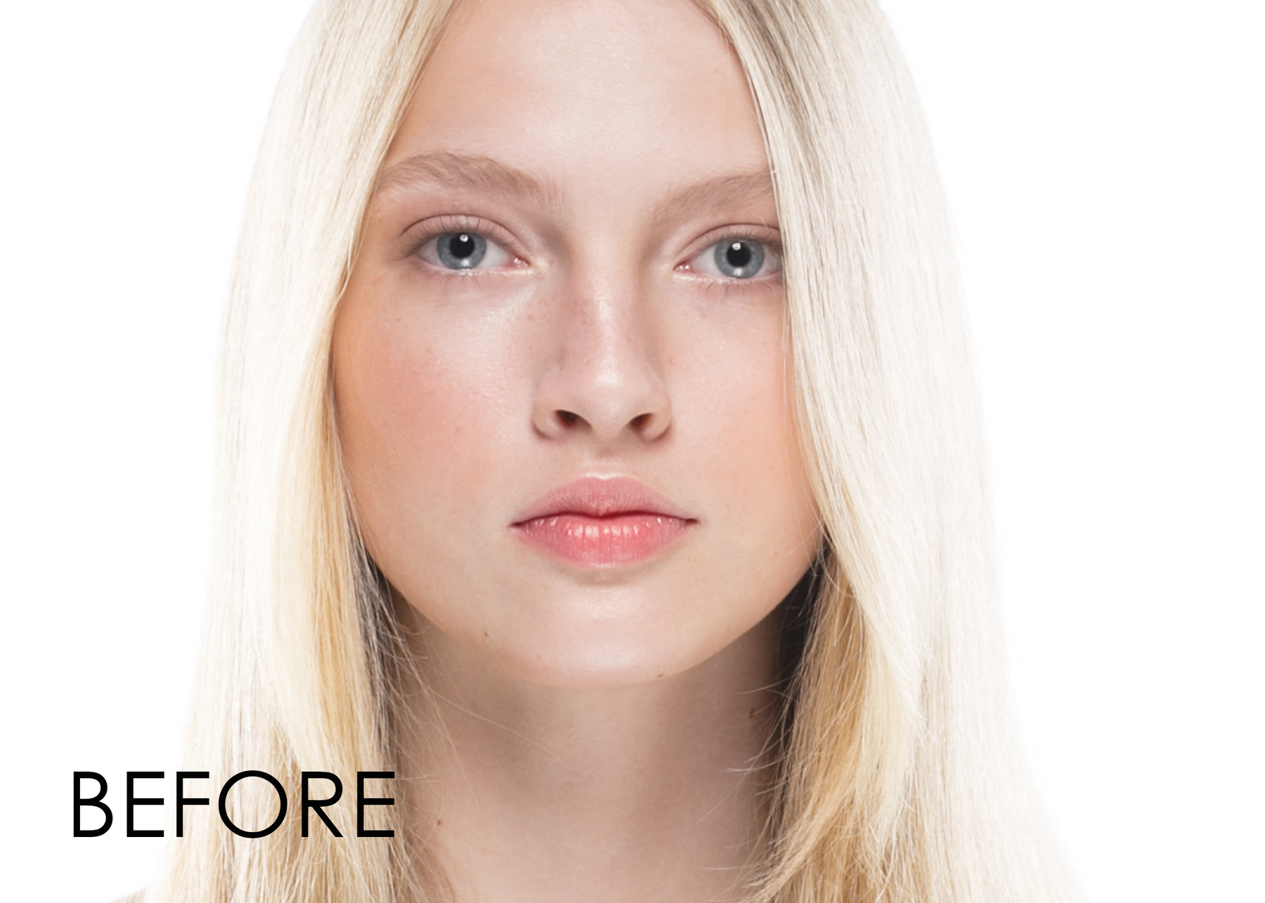 before eyebrow tint of blonde woman