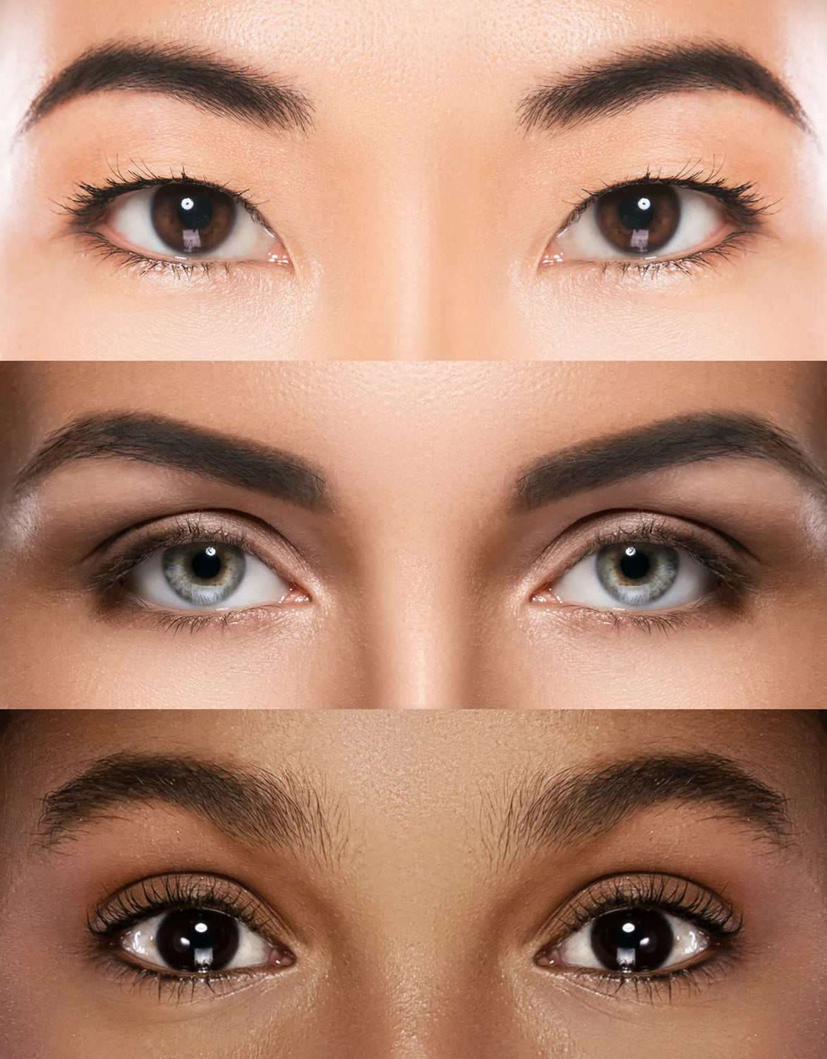 Three female eyes of different ethnicities