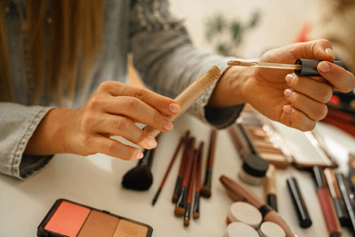 woman hands holding tube of liquid concealer
