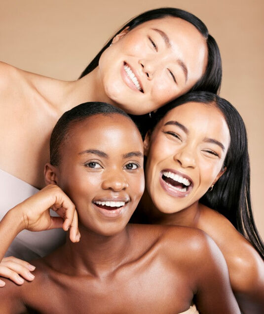 Happy women with brown eyebrows