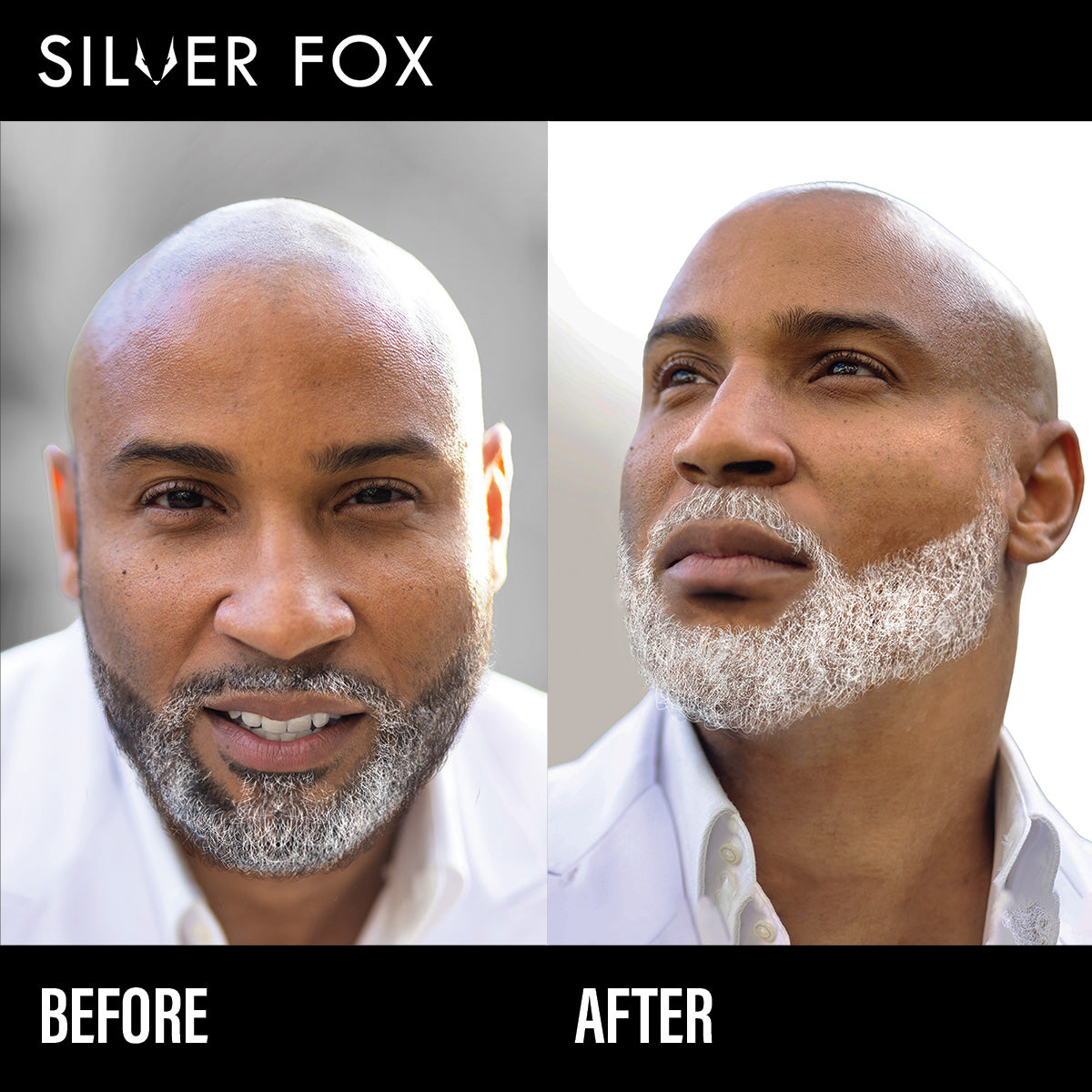 before and after silver fox beard dye
