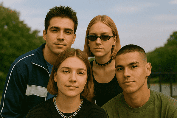 Group of young adults with eyebrow slits