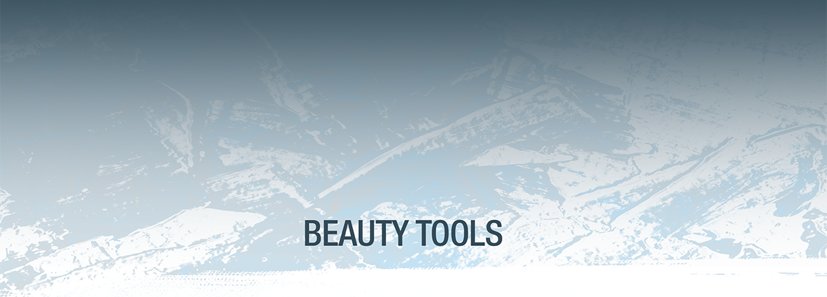 Text displayed "beauty Tools" on a blue and white background