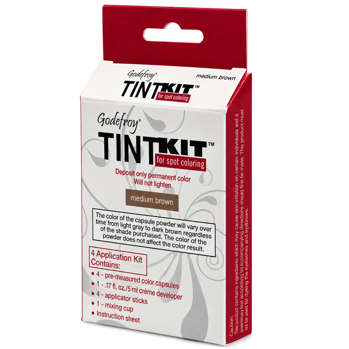Godefroy TintKit for spot coloring in medium brown, shown in its retail packaging box. (medium brown) (4 applications)