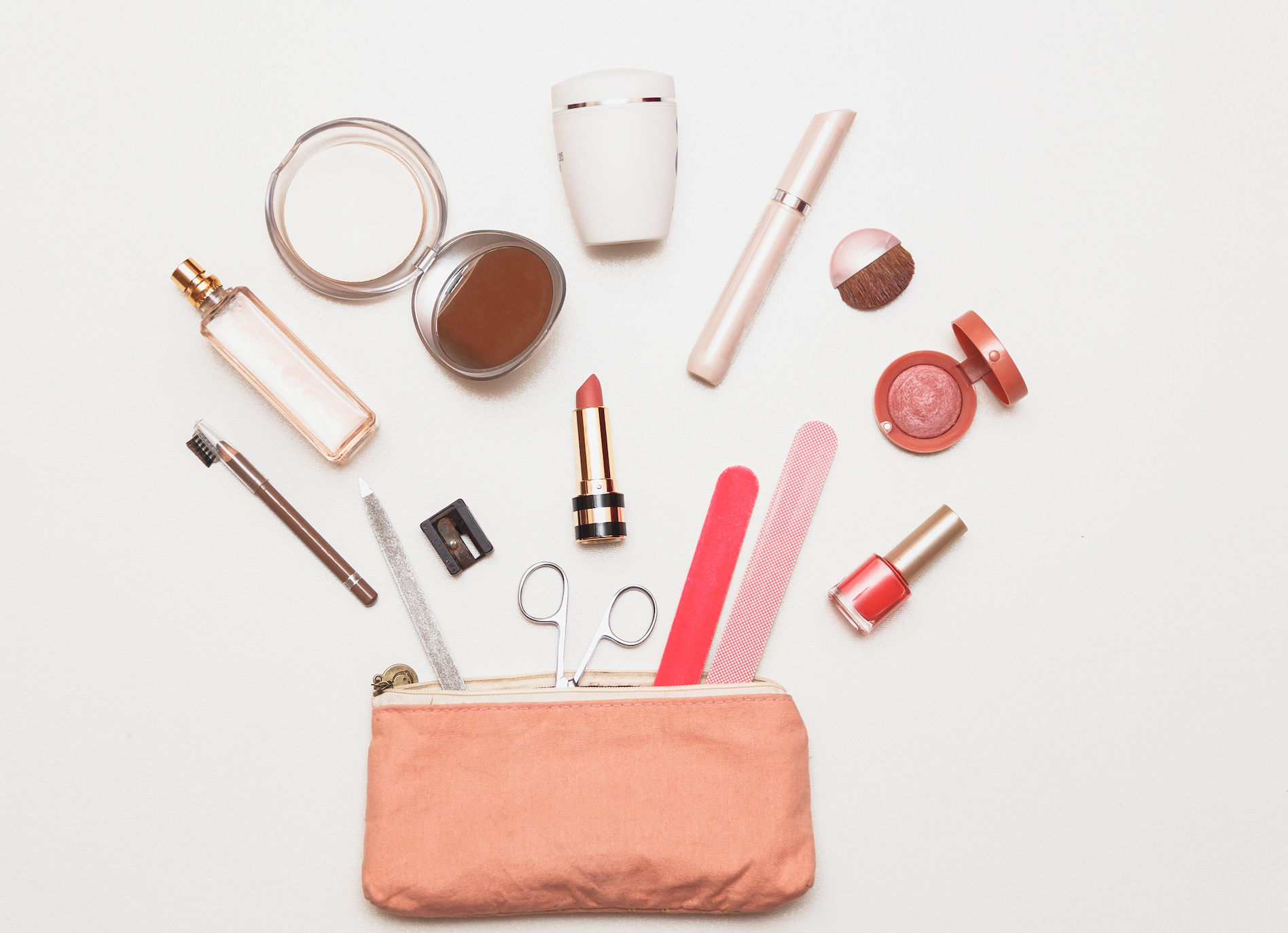 makeup bag with products 