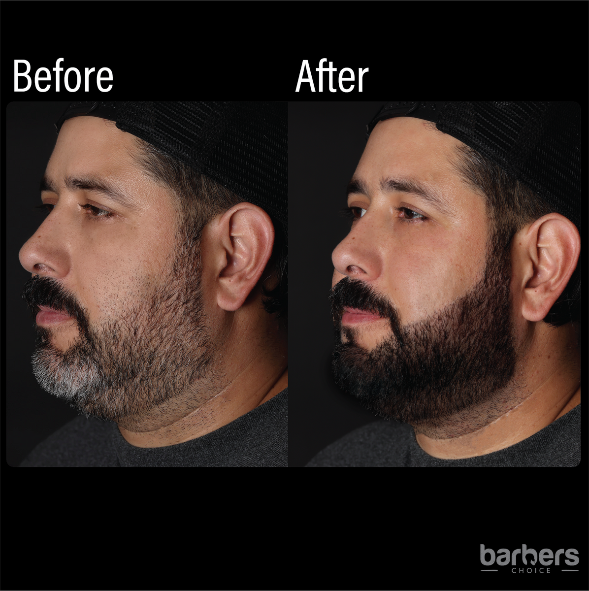 before and after man using beard tint