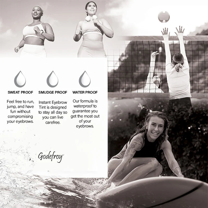 Collage of pictures showing sport activities with text and water drops.