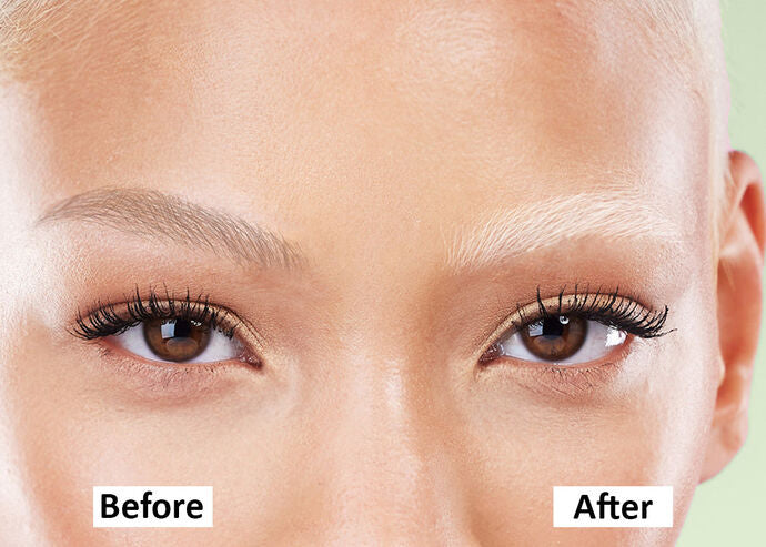 Woman before and after bleached brows