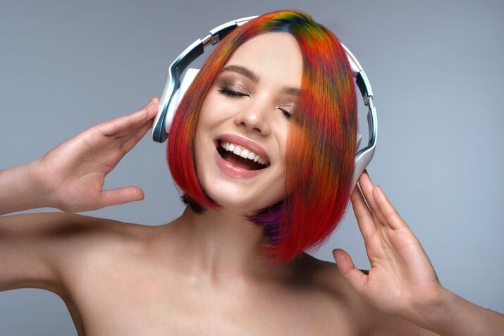 woman with colorful short hair