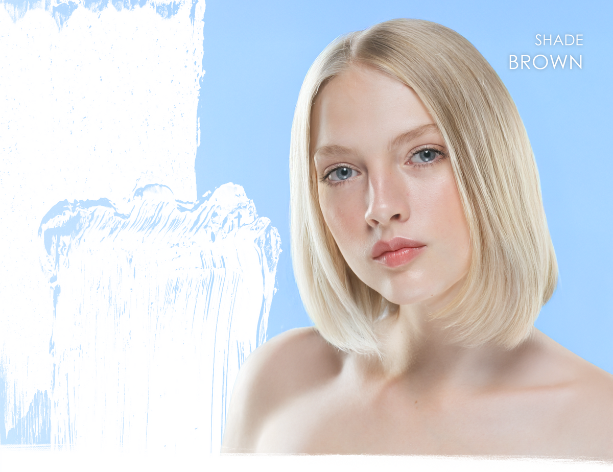 blonde with blue background 