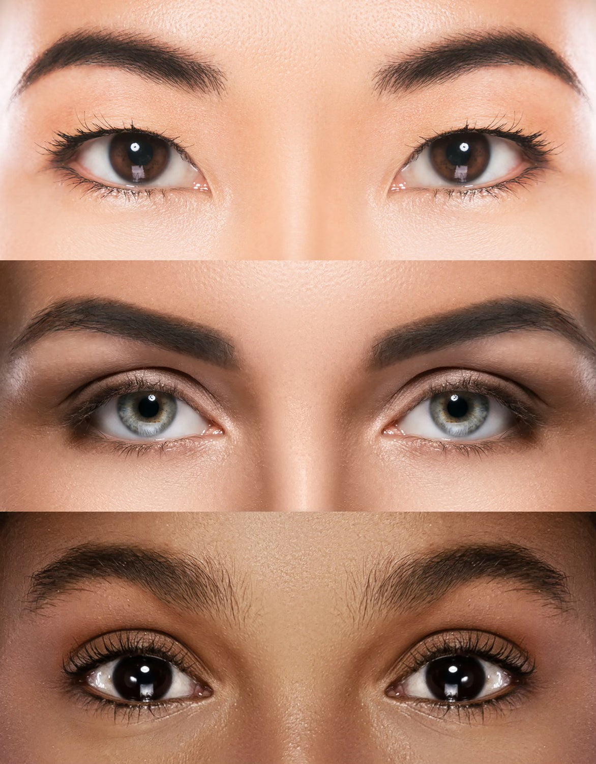 Three female eyes of different ethnicities 