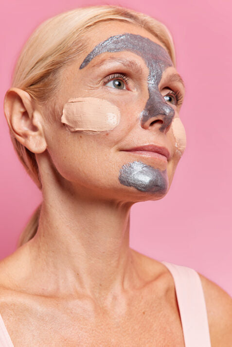 Older woman with two different face masks