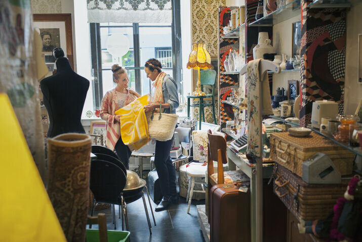 two woman in an antique store